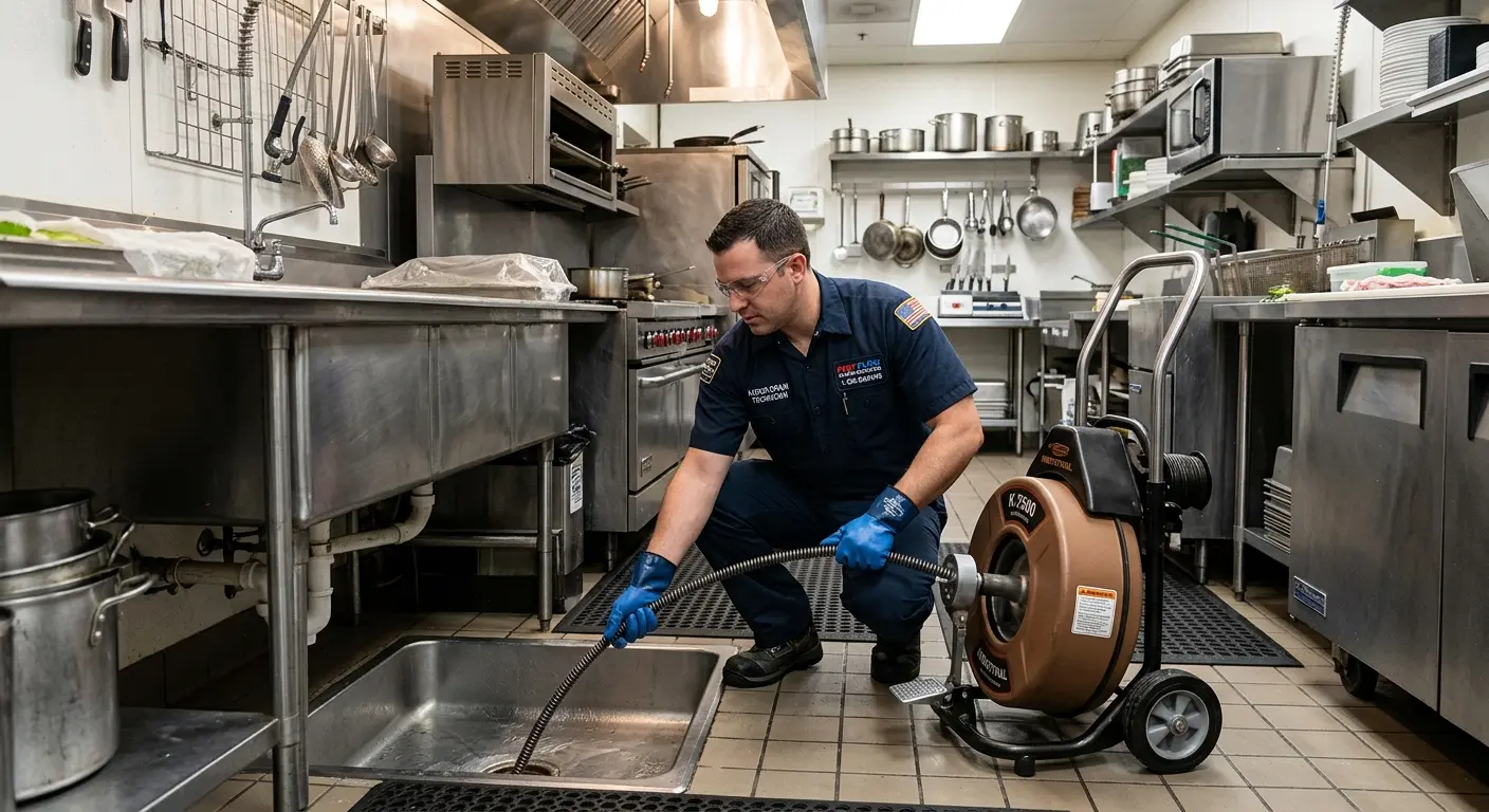 Commercial drain cleaning service in a restaurant kitchen in Jerseyville